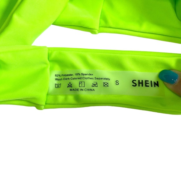 Shein Women’s Small 2 Piece Neon Green Triangle Top High Cut Cheeky Bottom - Picture 3 of 7